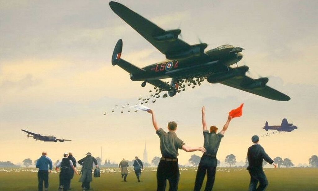 Operation Manna painting - aircraft dropping food supplies