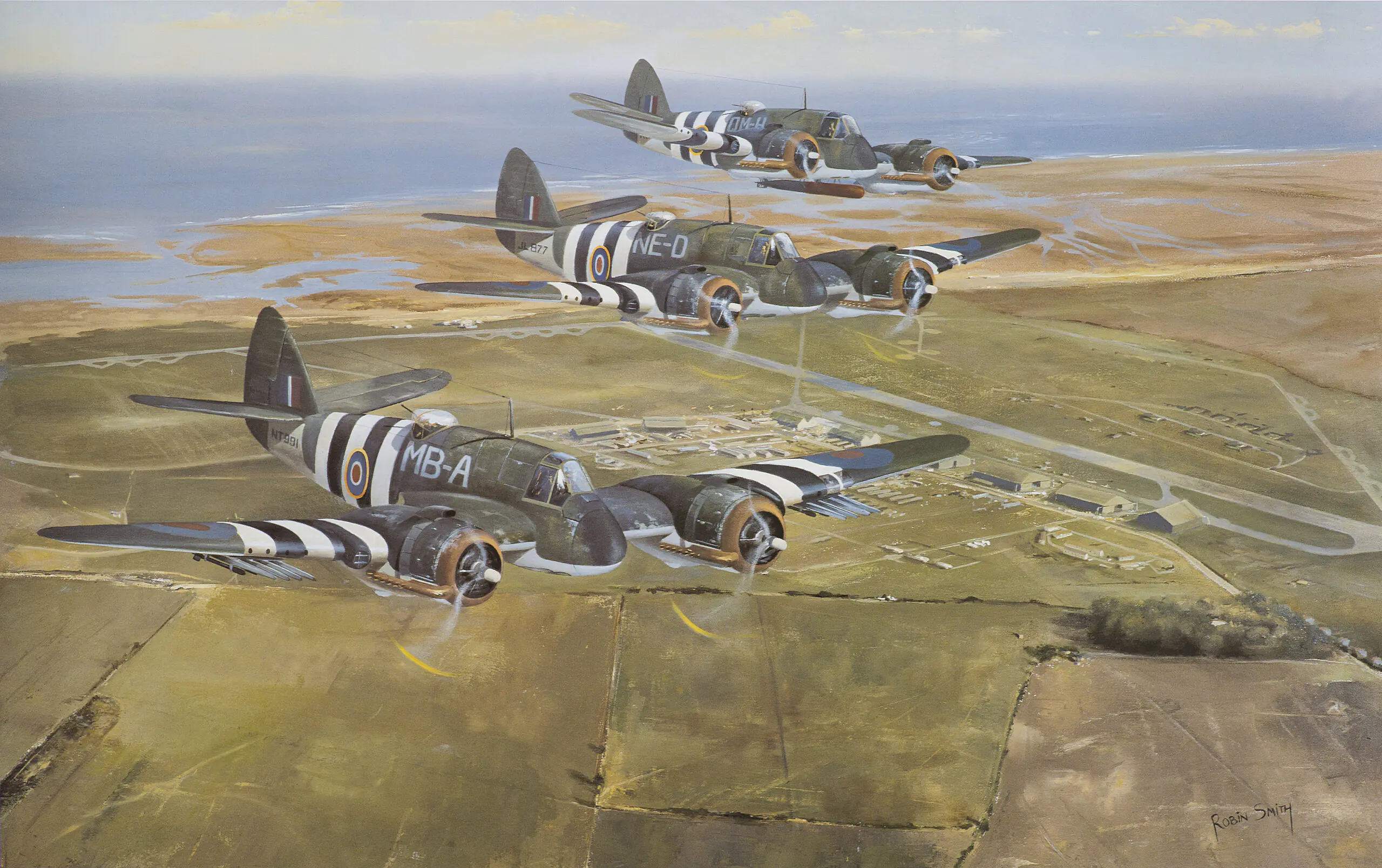 Colour painting of a Beaufighter from Coastal Command in WW2